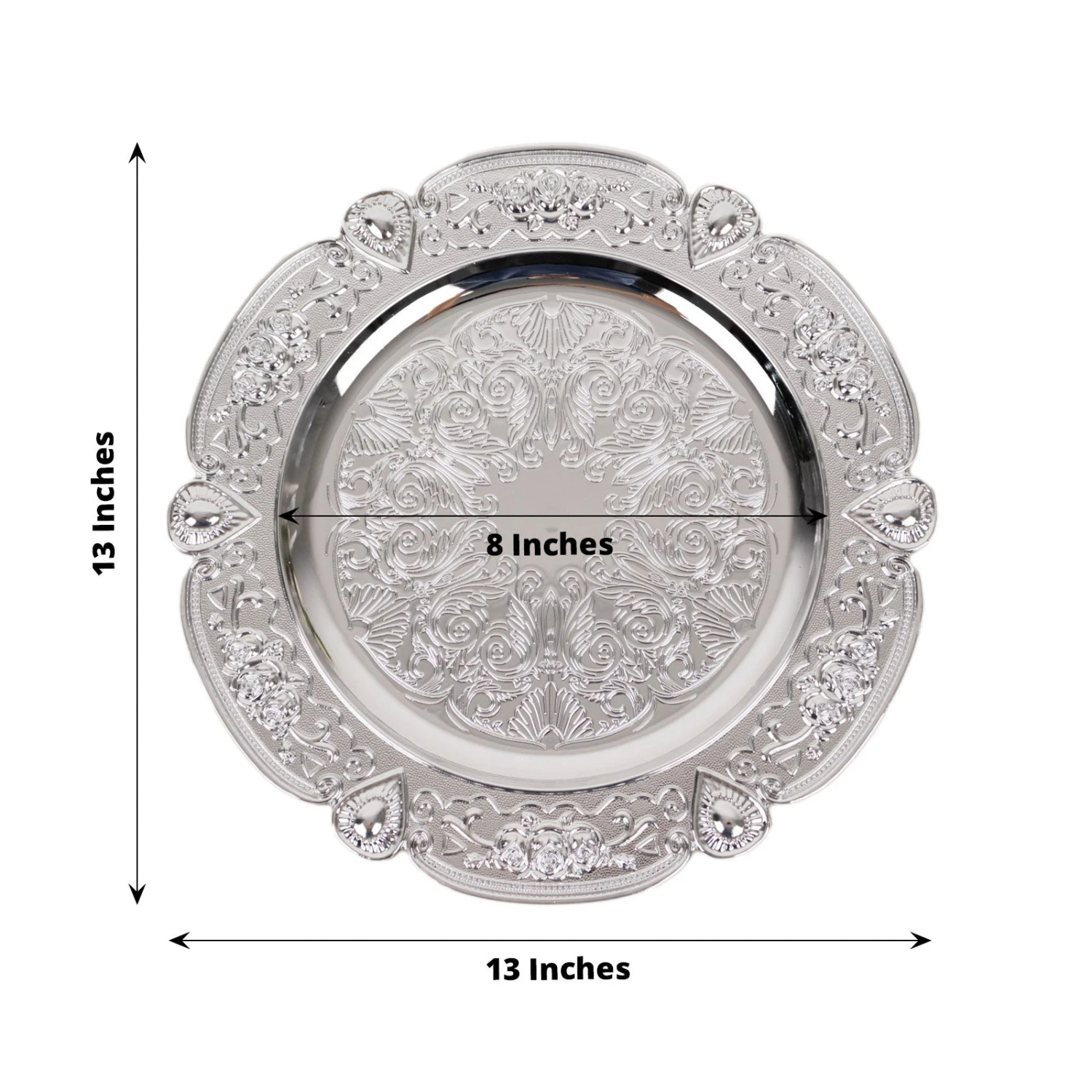 6 Pack Floral Embossed Acrylic Charger Plates With Scalloped Rim, 13" Round Plastic Decorative Serving Plates 6 6 Pack Floral Embossed Acrylic Charger Plates With Scalloped Rim, 13" Round Plastic Decorative Serving Plates - Image 6