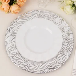 6 Pack Metallic Rock Cut Acrylic Charger Plates, 13" Round Plastic Dinner Serving Plates -Home Decor Promotional Store CHRG PLST0040 SILV D06