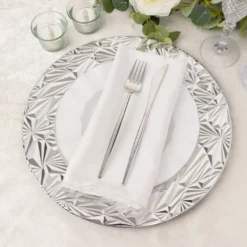 6 Pack Metallic Rock Cut Acrylic Charger Plates, 13" Round Plastic Dinner Serving Plates -Home Decor Promotional Store CHRG PLST0040 SILV D14