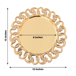 6 Pack Gold Plastic Charger Plates With Entwined Swirl Rim, 13" Round Disposable Serving Plates 19 6 Pack Gold Plastic Charger Plates With Entwined Swirl Rim, 13" Round Disposable Serving Plates -Home Decor Promotional Store CHRG PLST0043 GOLD 98