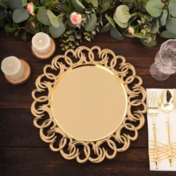 6 Pack Gold Plastic Charger Plates With Entwined Swirl Rim, 13" Round Disposable Serving Plates 15 6 Pack Gold Plastic Charger Plates With Entwined Swirl Rim, 13" Round Disposable Serving Plates -Home Decor Promotional Store CHRG PLST0043 GOLD D05 4368d4b8 1be5 4cff 910b ea33a33fd882