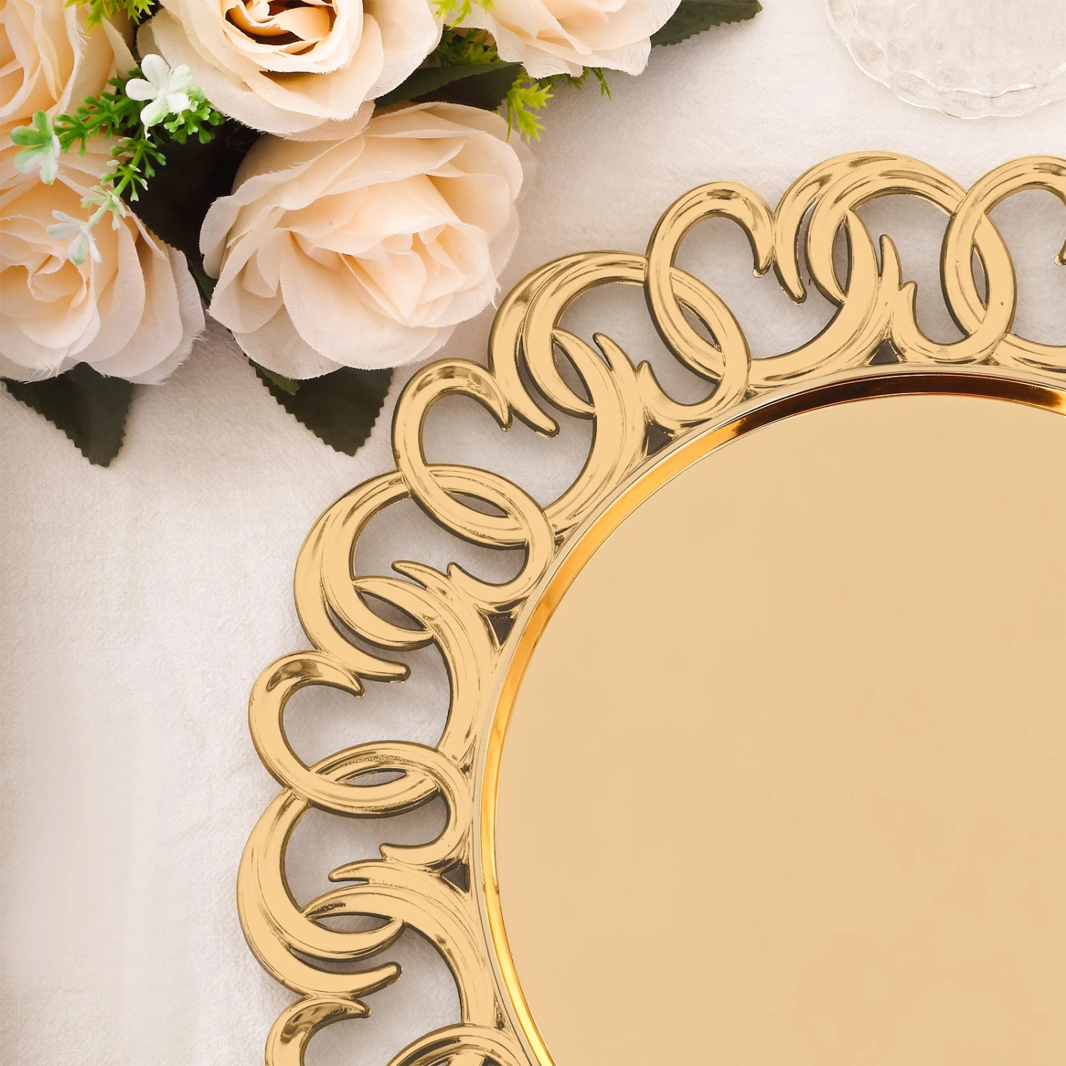 6 Pack Gold Plastic Charger Plates With Entwined Swirl Rim, 13" Round Disposable Serving Plates 9 6 Pack Gold Plastic Charger Plates With Entwined Swirl Rim, 13" Round Disposable Serving Plates - Image 9