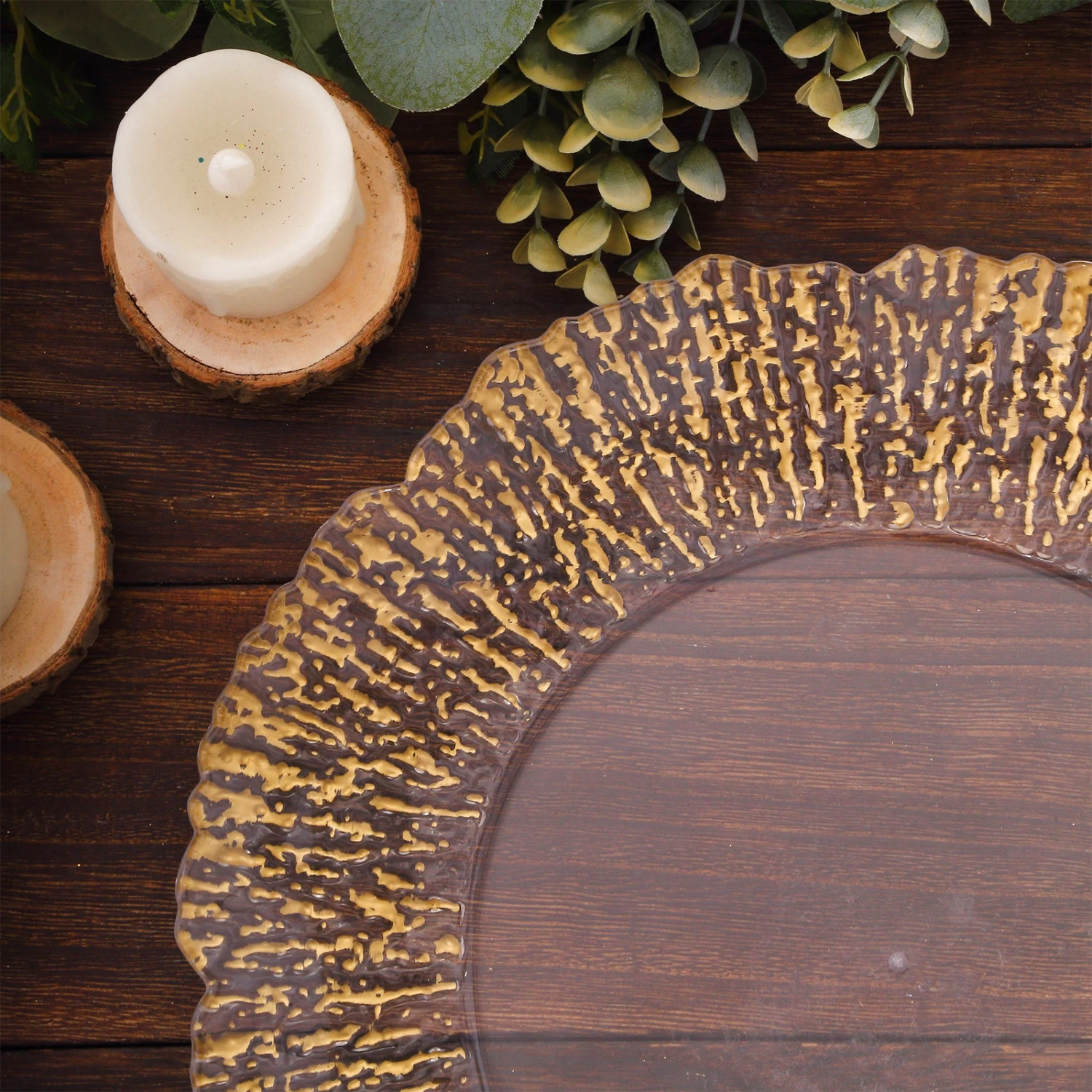 6 Pack Clear Plastic Charger Plates With Gold Reef Rim, 12" Round Scalloped Disposable Serving Plates 8 6 Pack Clear Plastic Charger Plates With Gold Reef Rim, 12" Round Scalloped Disposable Serving Plates - Image 8