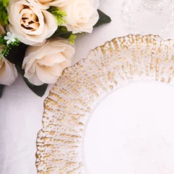 6 Pack Clear Plastic Charger Plates With Gold Reef Rim, 12" Round Scalloped Disposable Serving Plates 22 6 Pack Clear Plastic Charger Plates With Gold Reef Rim, 12" Round Scalloped Disposable Serving Plates -Home Decor Promotional Store CHRG PLST0044 12 CLGD D08