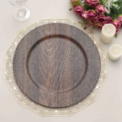 6 Pack Boho Chic Faux Wood Plastic Charger Plates, Round Rustic Service Plates 13" -Home Decor Promotional Store CHRG PLST1303W BRN D02