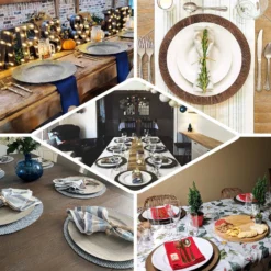 6 Pack Boho Chic Faux Wood Plastic Charger Plates, Round Rustic Service Plates 13" -Home Decor Promotional Store CHRG PLST1303W EBC2