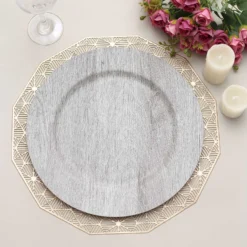 6 Pack Boho Chic Faux Wood Plastic Charger Plates, Round Rustic Service Plates 13" -Home Decor Promotional Store CHRG PLST1303W GRAY D02