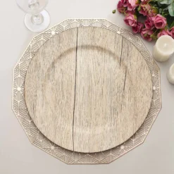 6 Pack Boho Chic Faux Wood Plastic Charger Plates, Round Rustic Service Plates 13" -Home Decor Promotional Store CHRG PLST1303W NAT D02