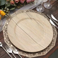 6 Pack Boho Chic Faux Wood Plastic Charger Plates, Round Rustic Service Plates 13" -Home Decor Promotional Store CHRG PLST1303W NAT D06