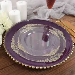 6 Pack Acrylic Plastic Beaded Rim Charger Plates 12" -Home Decor Promotional Store CHRG PLST4239 PURP D09