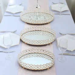 Gold Metal Crystal Beaded Mirror Oval Vanity Serving Tray, Decorative Tray -Home Decor Promotional Store CHRG TRAY002 14 GOLD D010.progressive 21f6b969 a32e 4874 893d f2ddaa509a6b