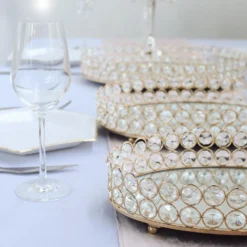 Gold Metal Crystal Beaded Mirror Oval Vanity Serving Tray, Decorative Tray -Home Decor Promotional Store CHRG TRAY002 14 GOLD D011.progressive b4c66116 976a 49fc 9329 623b00cf0b7b