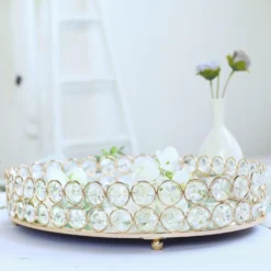 Gold Metal Crystal Beaded Mirror Oval Vanity Serving Tray, Decorative Tray -Home Decor Promotional Store CHRG TRAY002 14 GOLD D07.progressive 38a81436 2e10 460c b8de 4b55965fb8e3