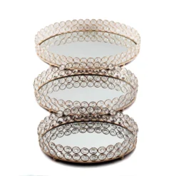Gold Metal Crystal Beaded Mirror Oval Vanity Serving Tray, Decorative Tray -Home Decor Promotional Store CHRG TRAY002 16 GOLD D03.progressive 832aab74 a6f6 4e3b b55d 11faf9766a99