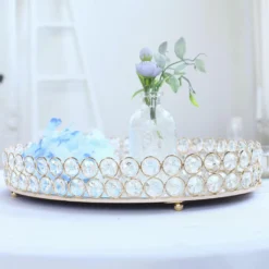 Gold Metal Crystal Beaded Mirror Oval Vanity Serving Tray, Decorative Tray -Home Decor Promotional Store CHRG TRAY002 16 GOLD D07.progressive 3520f78c 8939 441b ac58 0f3464ab6edd