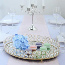 Gold Metal Crystal Beaded Mirror Oval Vanity Serving Tray, Decorative Tray -Home Decor Promotional Store CHRG TRAY002 16 GOLD 02.progressive b25e78c2 0a31 4ddd ab82 a6379cf89ca7