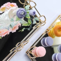 Set Of 2 | Gold Rectangle Mirror Decorative Vanity Serving Trays - 13"x9" | 14"x10" -Home Decor Promotional Store CHRG TRAY003 SET GOLD D010