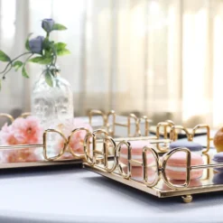 Set Of 2 | Gold Rectangle Mirror Decorative Vanity Serving Trays - 13"x9" | 14"x10" -Home Decor Promotional Store CHRG TRAY003 SET GOLD D011