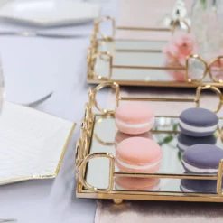 Set Of 2 | Gold Rectangle Mirror Decorative Vanity Serving Trays - 13"x9" | 14"x10" -Home Decor Promotional Store CHRG TRAY003 SET GOLD D06