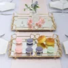 Set Of 2 | Gold Rectangle Mirror Decorative Vanity Serving Trays - 13"x9" | 14"x10"