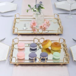 Set Of 2 | Gold Rectangle Mirror Decorative Vanity Serving Trays - 13"x9" | 14"x10"
