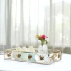 Set Of 2 | Gold Metal Decorative Vanity Serving Trays, Rose Bordered Rectangle Mirrored Trays - 19"x12" | 15"x8"