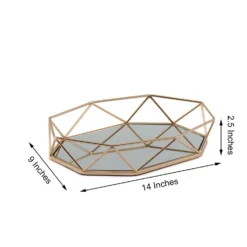 Gold Metal Geometric Mirrored Serving Tray, Octagon Vanity Decorative Tray - 14"x9" -Home Decor Promotional Store CHRG TRAY007 14 GOLD 98