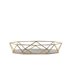 Gold Metal Geometric Mirrored Serving Tray, Octagon Vanity Decorative Tray - 14"x9" -Home Decor Promotional Store CHRG TRAY007 14 GOLD D01