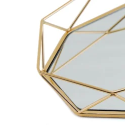 Gold Metal Geometric Mirrored Serving Tray, Octagon Vanity Decorative Tray - 14"x9" -Home Decor Promotional Store CHRG TRAY007 14 GOLD D03