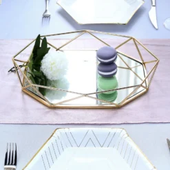 Gold Metal Geometric Mirrored Serving Tray, Octagon Vanity Decorative Tray - 14"x9" -Home Decor Promotional Store CHRG TRAY007 14 GOLD D05