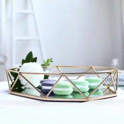 Gold Metal Geometric Mirrored Serving Tray, Octagon Vanity Decorative Tray - 14"x9" -Home Decor Promotional Store CHRG TRAY007 14 GOLD D08