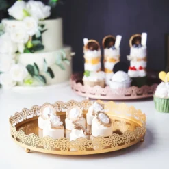 Premium Metal Decorative Vanity Serving Tray, Round With Embellished Rims 12" -Home Decor Promotional Store CHRG TRAY009 12 GOLD D04.progressive 7242c042 32bd 4a9a a932 cde8683b224a