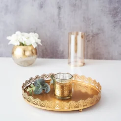 Premium Metal Decorative Vanity Serving Tray, Round With Embellished Rims 12" -Home Decor Promotional Store CHRG TRAY009 12 GOLD D08.progressive a42ffca7 2a5a 4de7 82a7 2cc6e5a23448