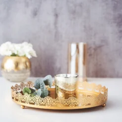 Premium Metal Decorative Vanity Serving Tray, Round With Embellished Rims 12" -Home Decor Promotional Store CHRG TRAY009 12 GOLD D09.progressive c3b9fd6c ae0e 4514 95ed bd0e2c682221