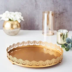 Premium Metal Decorative Vanity Serving Tray, Round With Embellished Rims 12" -Home Decor Promotional Store CHRG TRAY009 12 GOLD 02.progressive ca1be487 a6a7 4fb7 a2f8 ddb95b46569e