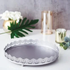 Premium Metal Decorative Vanity Serving Tray, Round With Embellished Rims 12" -Home Decor Promotional Store CHRG TRAY009 12 SILV D06 grande.progressive 70509972 5249 4c7c a0b4 f8ee2fb1ea1c