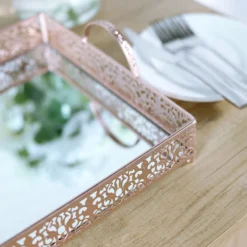 Fleur De Lis Metal Decorative Vanity Serving Tray With Handles, Rectangle Mirrored Tray - 16"x12" -Home Decor Promotional Store CHRG TRAY010 16 054 D05.progressive f62dc5b8 fed9 49a8 be47 de28ac5e164d