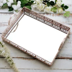 Fleur De Lis Metal Decorative Vanity Serving Tray With Handles, Rectangle Mirrored Tray - 16"x12" -Home Decor Promotional Store CHRG TRAY010 16 054 01.progressive 953d2655 9976 44ae 928a 81c52cb9e996