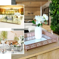 Fleur De Lis Metal Decorative Vanity Serving Tray With Handles, Rectangle Mirrored Tray - 16"x12" -Home Decor Promotional Store CHRG TRAY010 16 EBC2 34c3ef6a 0db3 4f11 b55e dbbb2d611141