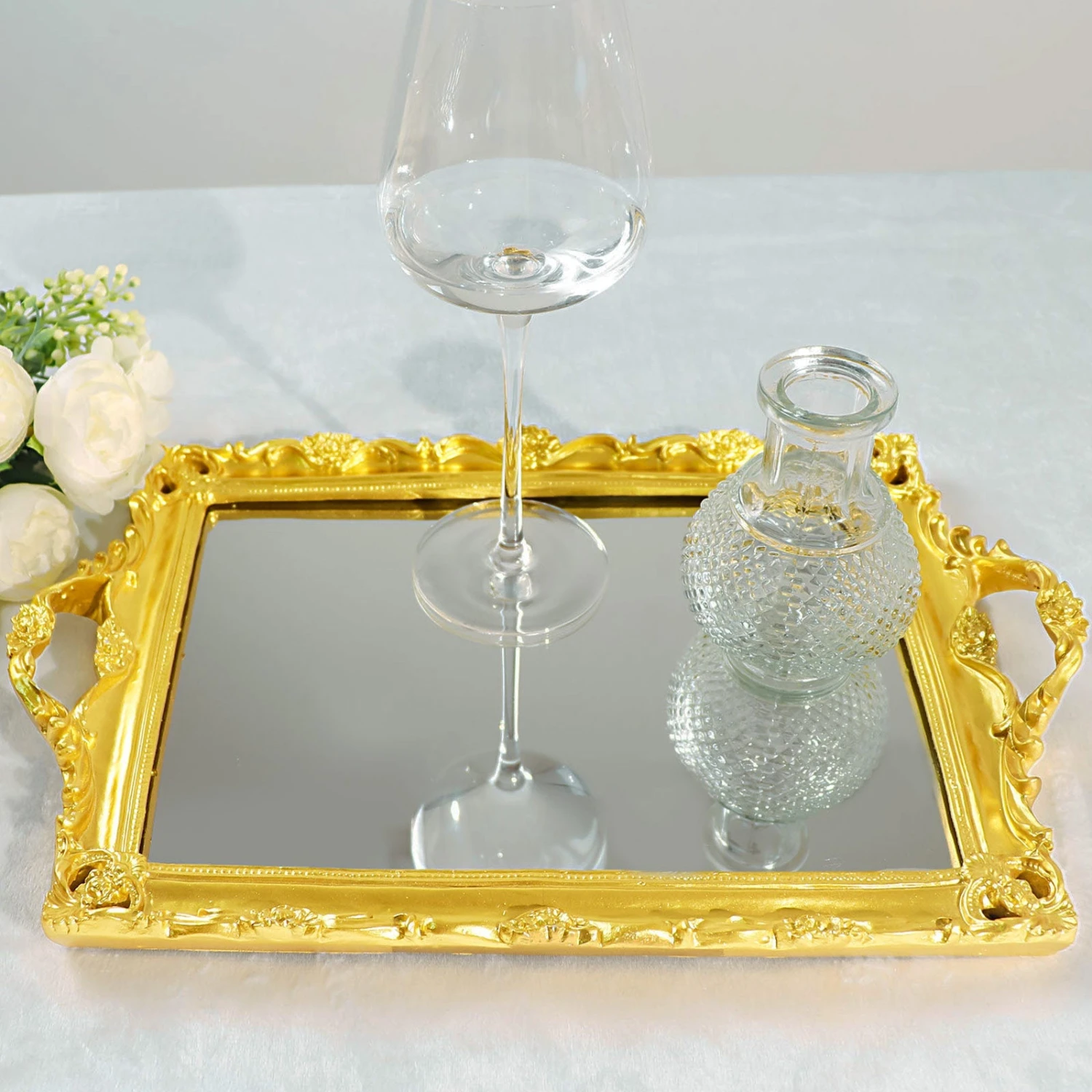 Metallic Resin Decorative Vanity Serving Tray, Rectangle Mirrored Tray - 15"x10" 4 Metallic Resin Decorative Vanity Serving Tray, Rectangle Mirrored Tray - 15"x10" - Image 4