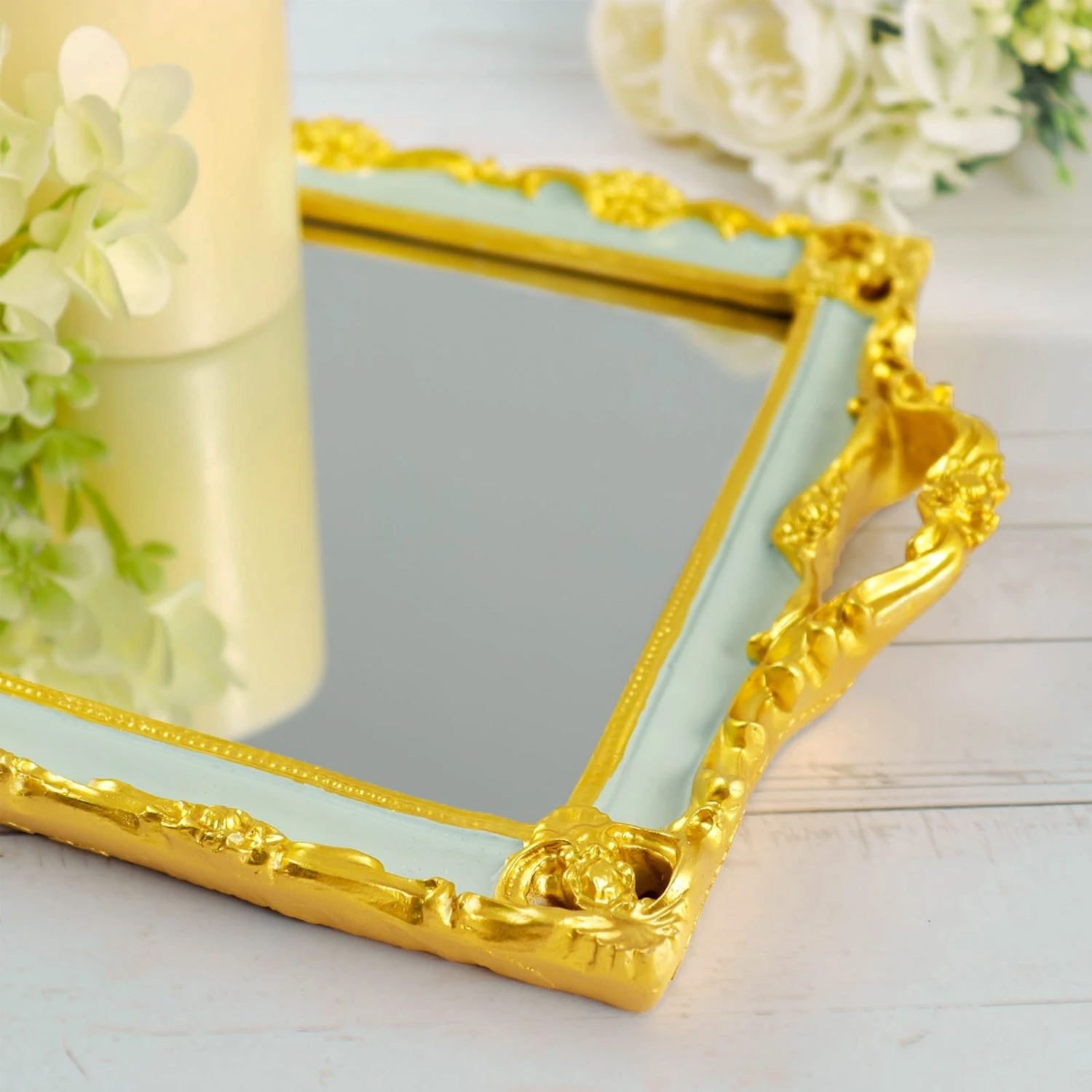 Metallic Resin Decorative Vanity Serving Tray, Rectangle Mirrored Tray - 15"x10" 14 Metallic Resin Decorative Vanity Serving Tray, Rectangle Mirrored Tray - 15"x10" - Image 14