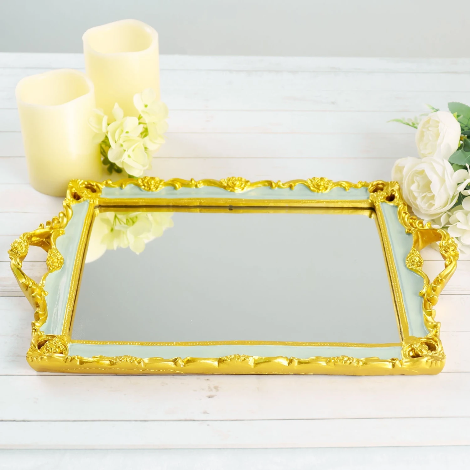 Metallic Resin Decorative Vanity Serving Tray, Rectangle Mirrored Tray - 15"x10" 12 Metallic Resin Decorative Vanity Serving Tray, Rectangle Mirrored Tray - 15"x10" - Image 12