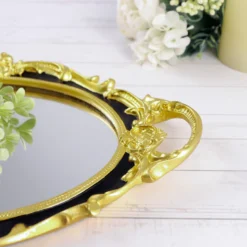Metallic Oval Resin Decorative Vanity Serving Tray, Mirrored Tray With Handles - 14"x10" -Home Decor Promotional Store CHRG TRAY012 15 BLK D01.progressive fbc1f95e 5513 4621 a45f 859141e98368
