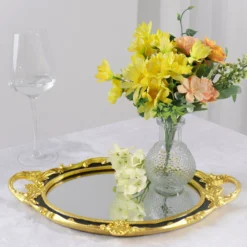 Metallic Oval Resin Decorative Vanity Serving Tray, Mirrored Tray With Handles - 14"x10" -Home Decor Promotional Store CHRG TRAY012 15 BLK 02.progressive 88558113 760c 4103 a3df c52aa427c482