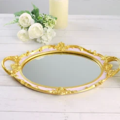 Metallic Oval Resin Decorative Vanity Serving Tray, Mirrored Tray With Handles - 14"x10" -Home Decor Promotional Store CHRG TRAY012 15 PINK 01.progressive 2d47192b 19fc 4311 b880 56f264524ef1