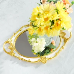 Metallic Oval Resin Decorative Vanity Serving Tray, Mirrored Tray With Handles - 14"x10" -Home Decor Promotional Store CHRG TRAY012 15 WHT D04.progressive 30153c0c f149 4e3c b7f0 4988bfcad874