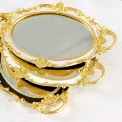 Metallic Oval Resin Decorative Vanity Serving Tray, Mirrored Tray With Handles - 14"x10" -Home Decor Promotional Store CHRG TRAY012 15 WHT D12.progressive b6a36c65 60d8 4957 b7ab 48a3071297d9