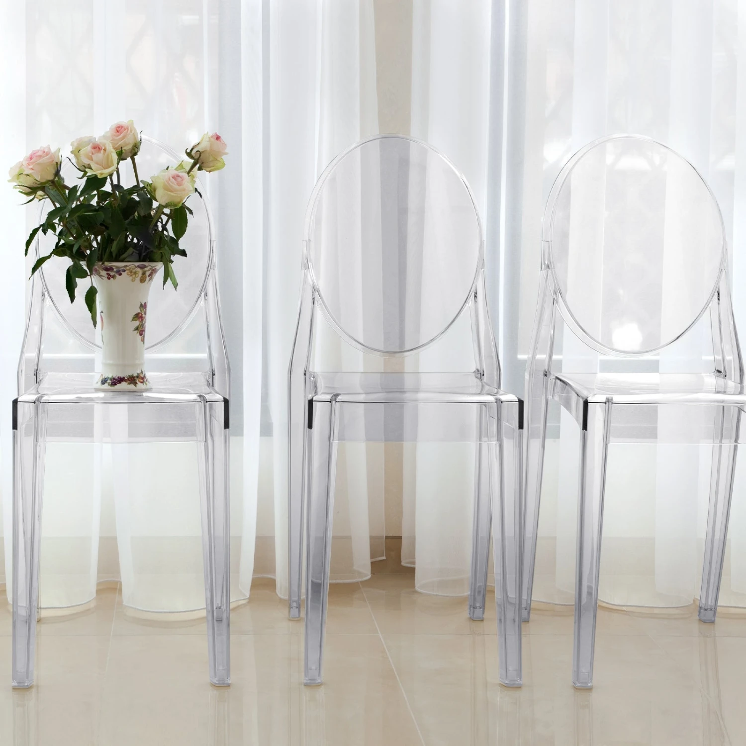 4 Pack Stackable Clear Acrylic Ghost Banquet Chairs With Oval Back, Fully Assembled Armless Accent Chairs - Image 7