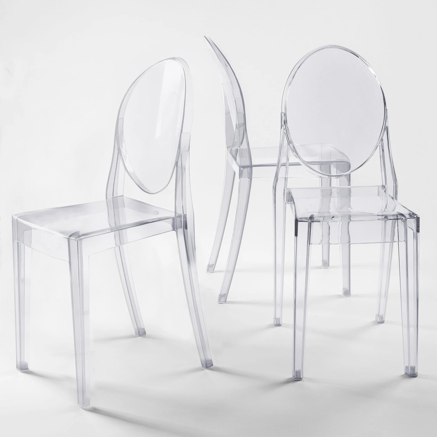 4 Pack Stackable Clear Acrylic Ghost Banquet Chairs With Oval Back, Fully Assembled Armless Accent Chairs