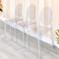 4 Pack Stackable Clear Acrylic Ghost Banquet Chairs With Oval Back, Fully Assembled Armless Accent Chairs -Home Decor Promotional Store Clear Crystal Acrylic Casper Dining Chair With Oval Back Transparent Armless Stacking Ghost Side Chair 4 Pack eb77aa39 e86f 4a8a 9b98 69d9f2d0832e